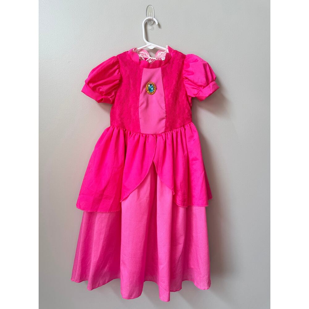 Super Mario Princess Peach Costume Dress Pink Cosplay Halloween Girls Size 2T